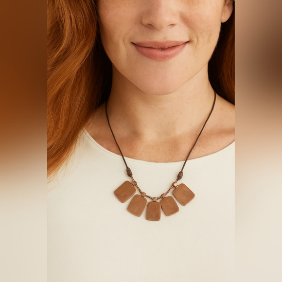 NWT J. Jill Brown Cord Silver Bead Necklace - Picture 1 of 3